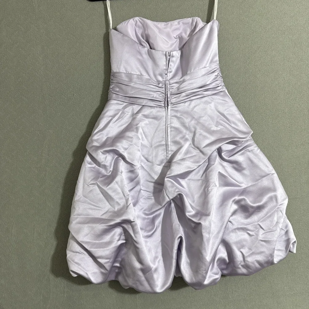 Vtg Dress Mini Strapless Bubble tiered‎ hem satin dress sz 2 Y2K Lavender Formal